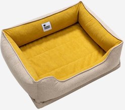 FunnyFuzzy Square Bread Removable Cover Bolster Dog Bed, Ginkgo Yellow, Large