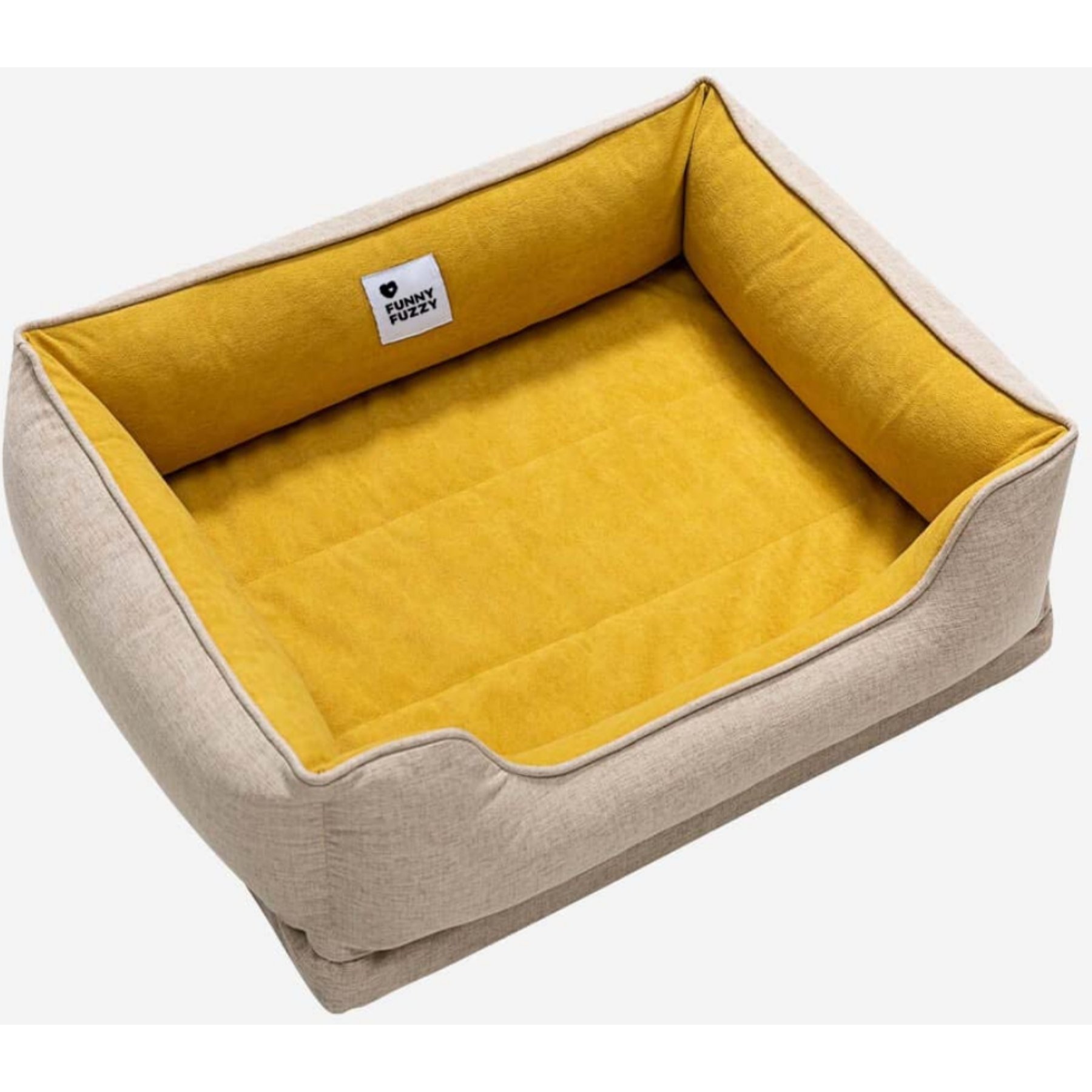 FunnyFuzzy Square Bread Removable Cover Bolster Dog Bed, Ginkgo Yellow, Large