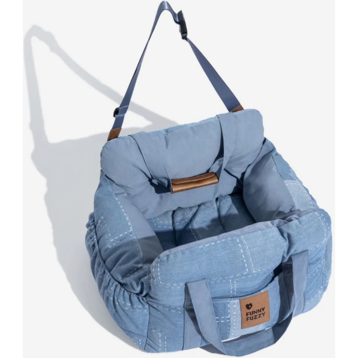 FunnyFuzzy Portable Leisure Outing Car Seat Travel Dog Bed, Light Blue, Double Seat