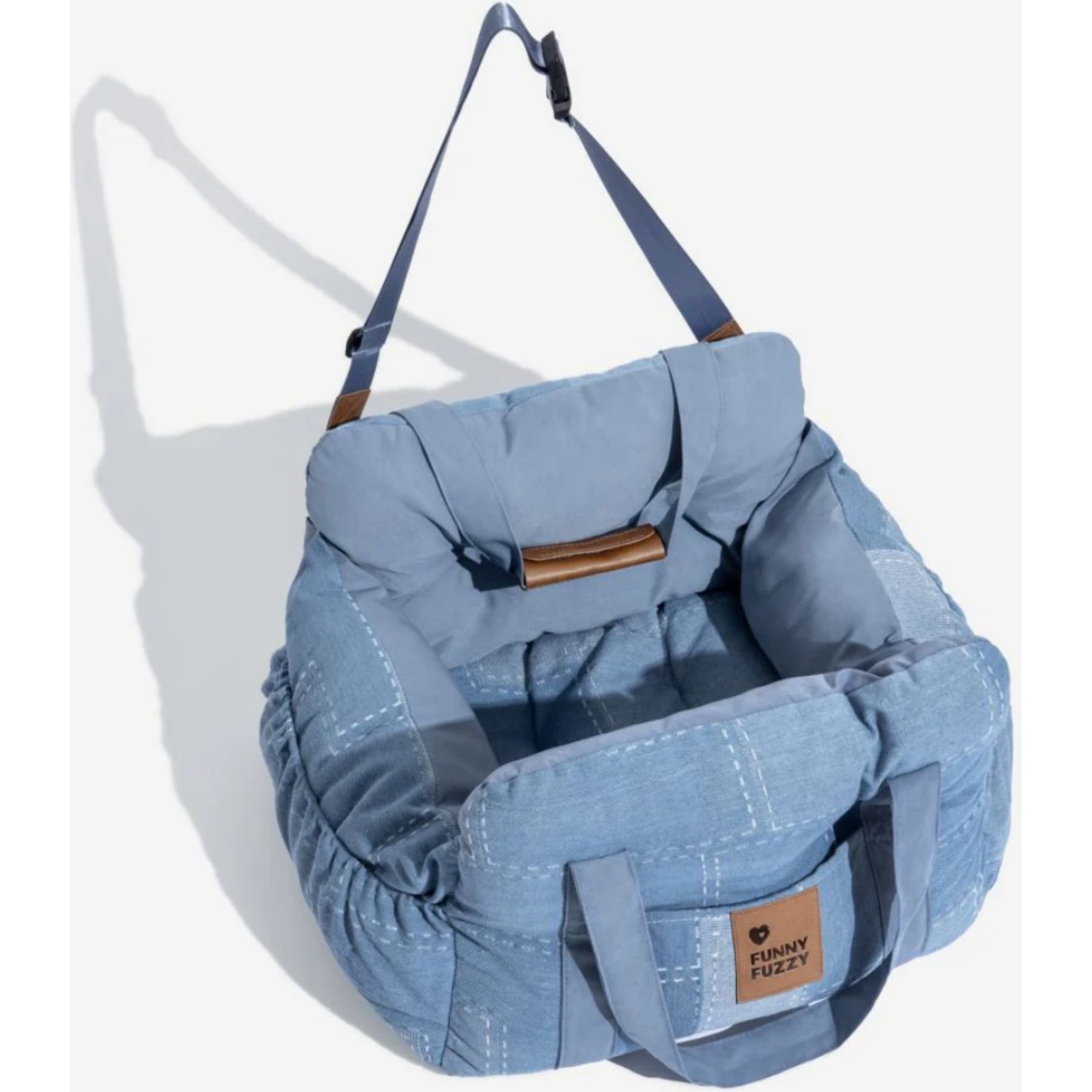 FunnyFuzzy Portable Leisure Outing Car Seat Travel Dog Bed, Light Blue, Double Seat