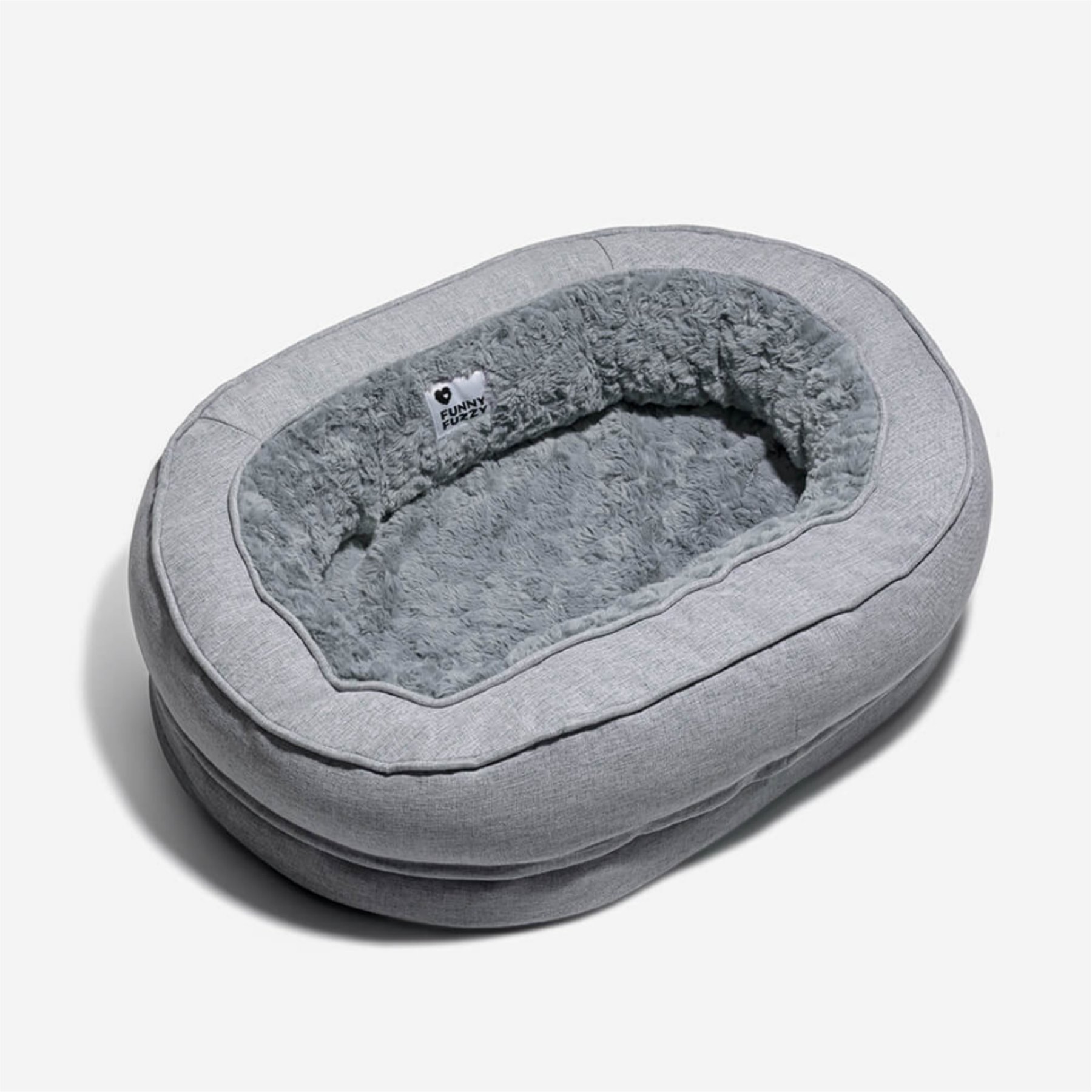 FunnyFuzzy Premium Soft & Warm Fabric Donut Machine Washable Bolster Dog Bed, Fuzzy Grey, X-Large