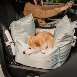 FunnyFuzzy First Class Waterproof Machine Washable Bolster Dog Car Double-Seat Bed, Light Green slide 2 of 9