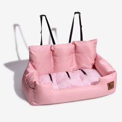 FunnyFuzzy Travel Waterproof Safety Machine Washable Bolster Dog Car Back Seat Bed, Waterproof Pro-Pink, Jumbo Plus