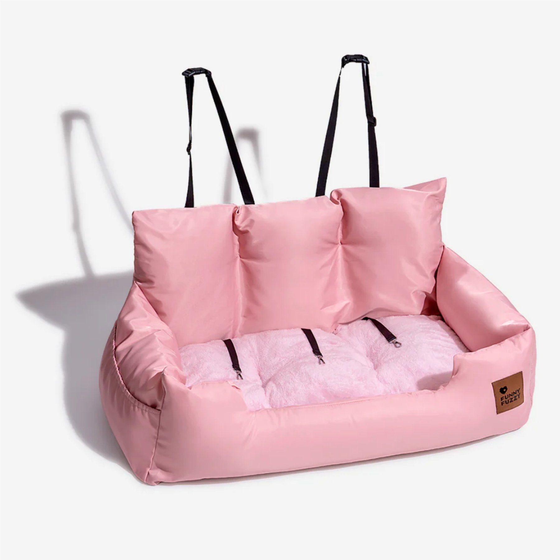 FunnyFuzzy Travel Waterproof Safety Machine Washable Bolster Dog Car Back Seat Bed, Waterproof Pro-Pink, Jumbo Plus