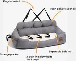 FunnyFuzzy Travel Safety Machine Washable Bolster Dog Car Back Seat Bed, Pro-Blue, Jumbo slide 2 of 9