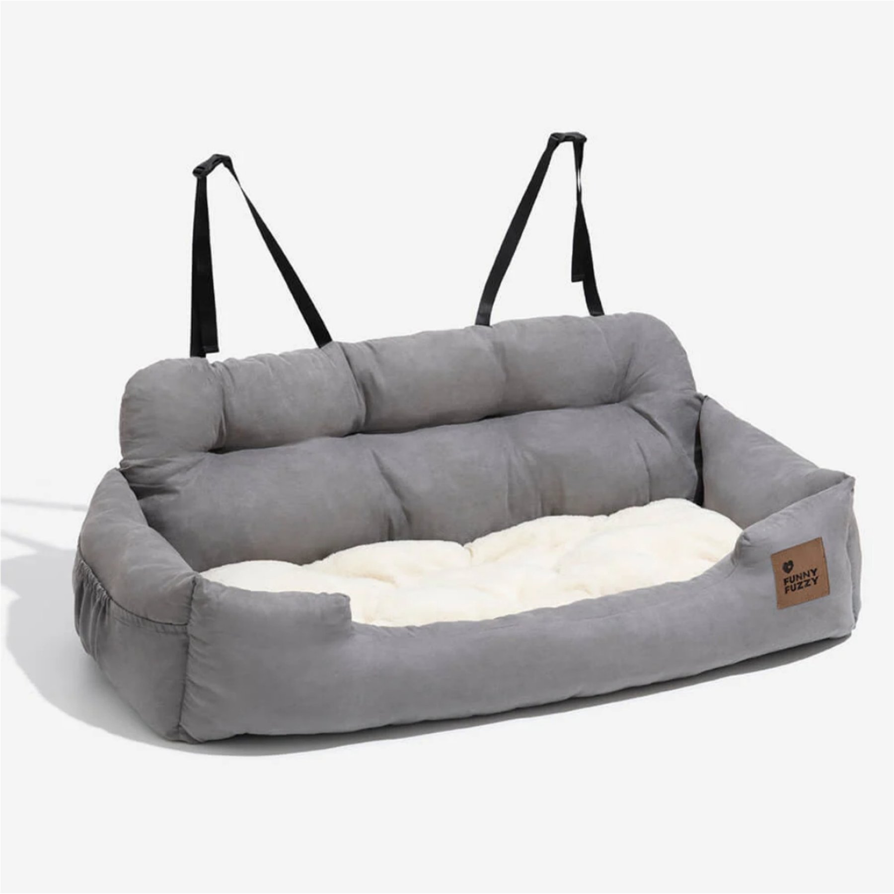 FunnyFuzzy Travel Safety Machine Washable Bolster Dog Car Back Seat Bed, Pro-Grey, Jumbo