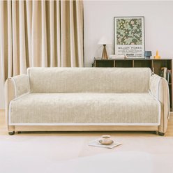 FunnyFuzzy Anti-Slip Striped with Armrest Couch Cover Dog Furniture Protector, Beige, Love Seat