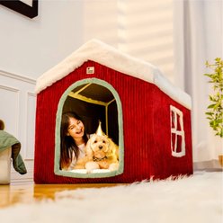FunnyFuzzy Christmas Snow House Cozy Warmth Novelty Covered Dog Bed