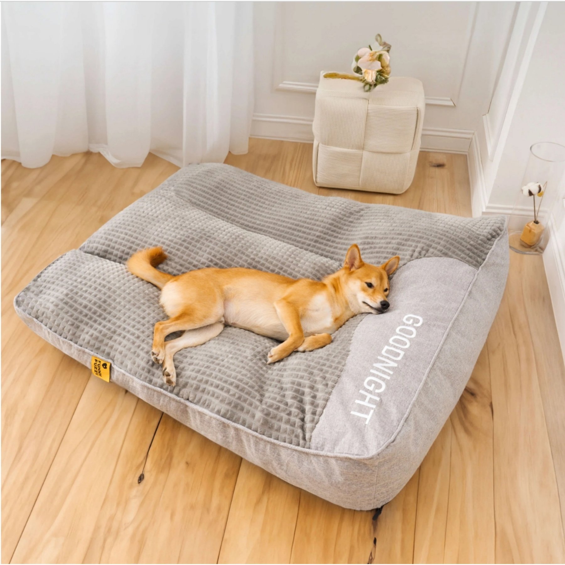 FunnyFuzzy Scratch-Resistant Orthopedic Pillow Dog Cushion Bed, Grey, XX-Large