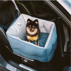 FunnyFuzzy Travel Protection Booster Elevated Thickened Machine Washable Bolster Dog Car Seat Bed, Single Seat, Blue