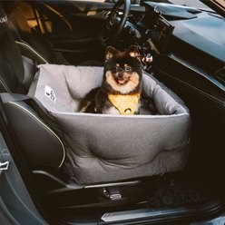 FunnyFuzzy Travel Protection Booster Elevated Thickened Machine Washable Bolster Dog Car Seat Bed, Single Seat, Grey