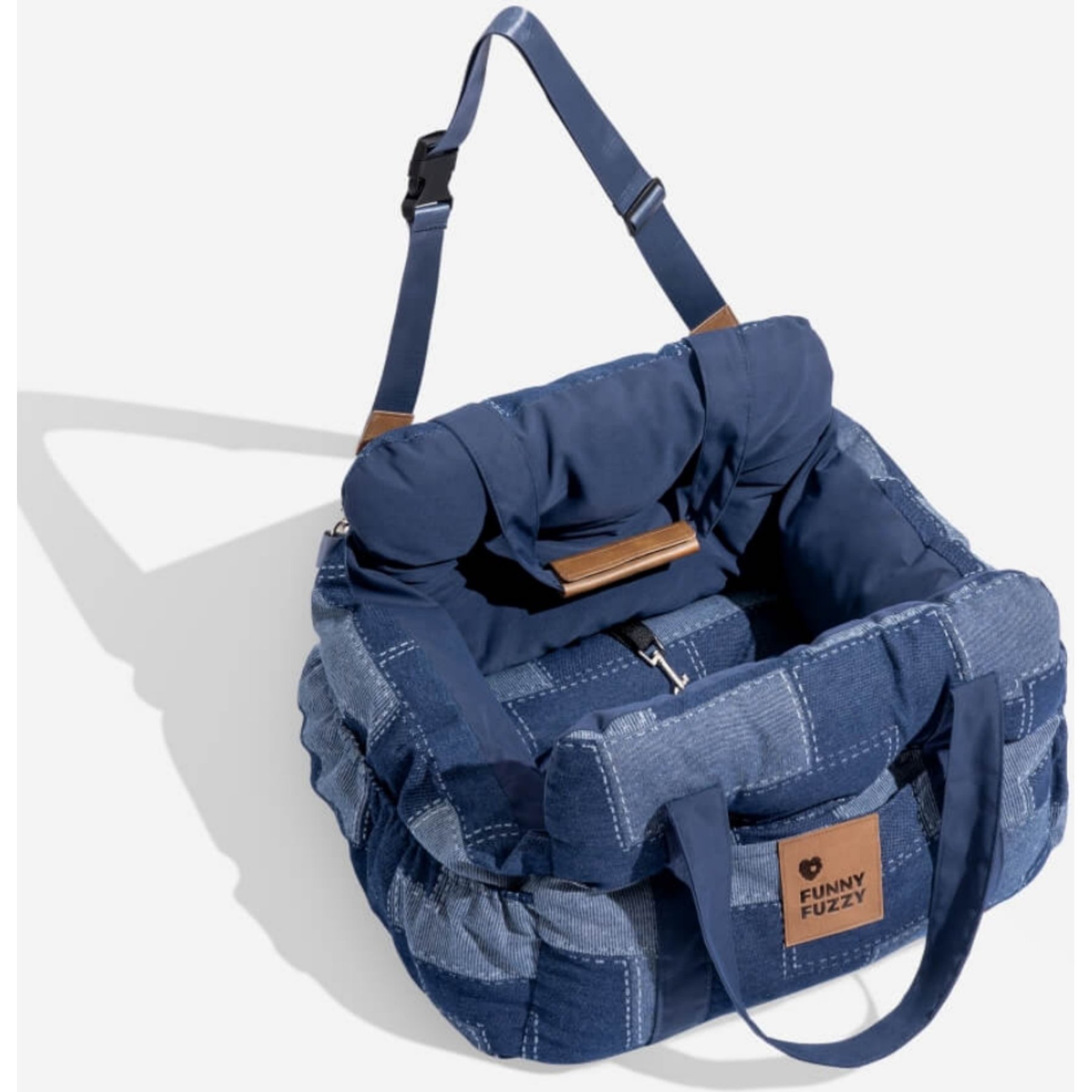 FunnyFuzzy Portable Leisure Outing Car Seat Travel Dog Bed, Dark Blue, Double Seat