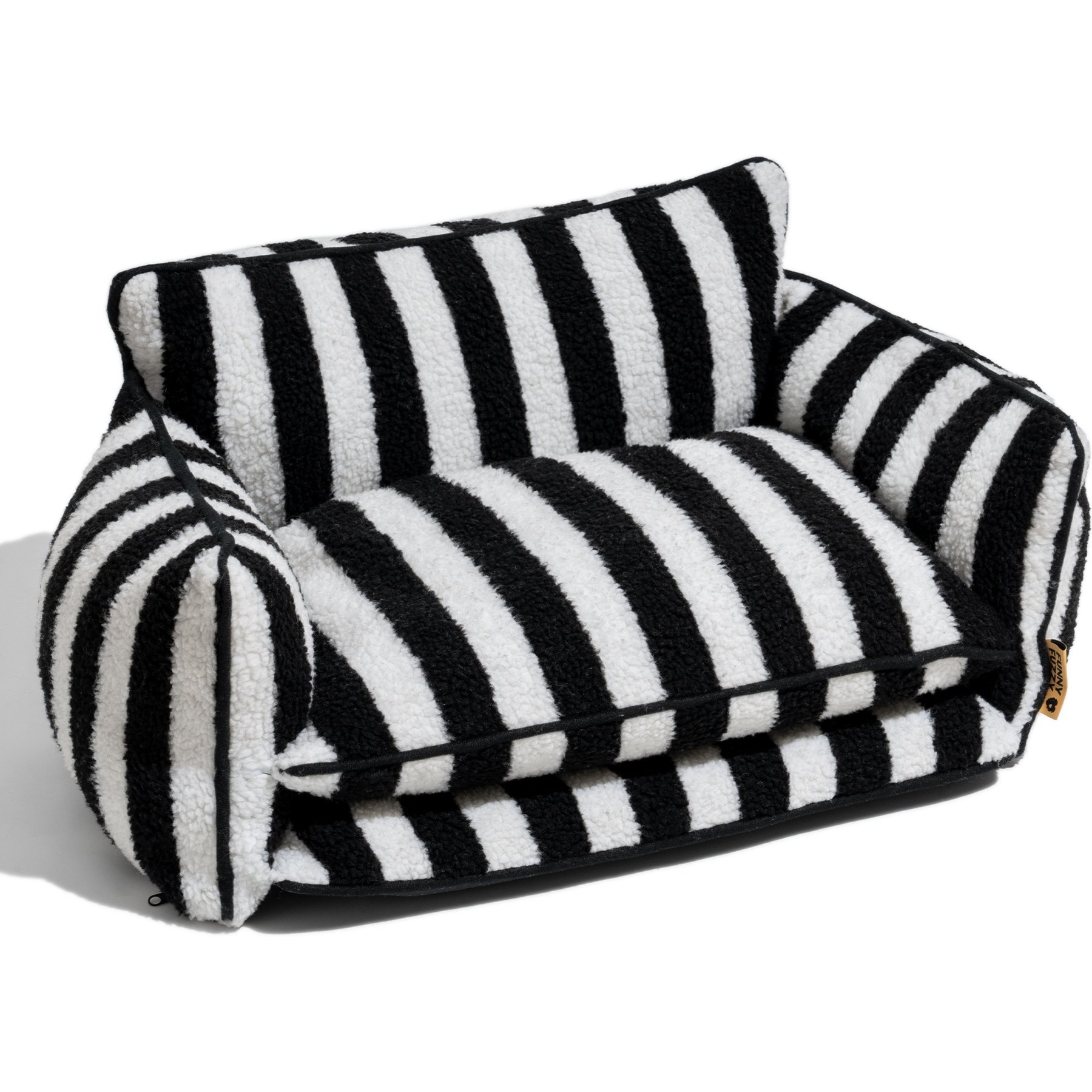 FunnyFuzzy Striped Faux Lambswool Double Layer Orthopedic Furniture Style Sofa Dog Bed, Black, XX-Large
