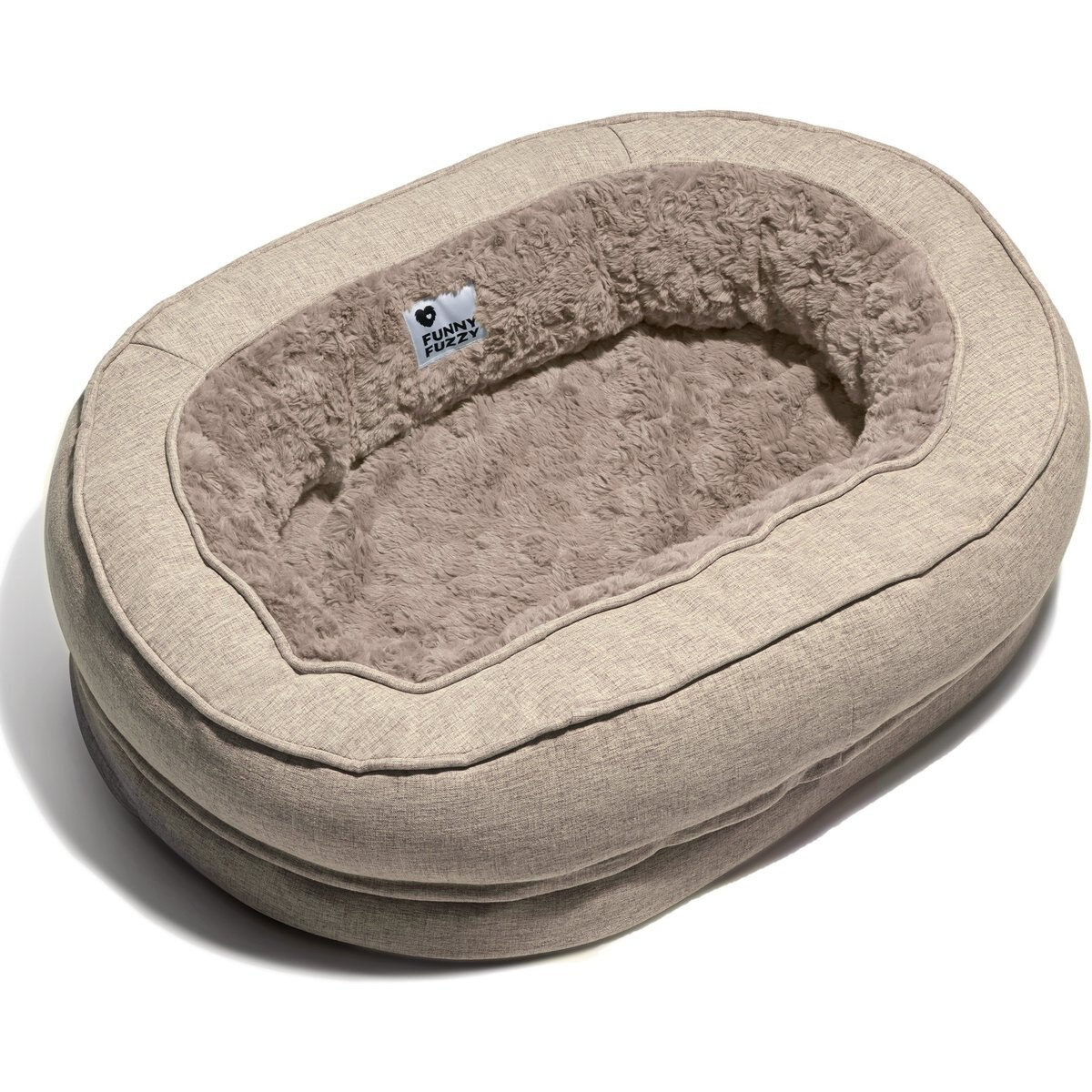 FunnyFuzzy Premium Soft & Warm Fabric Donut Machine Washable Bolster Dog Bed, Fuzzy Brown, Medium