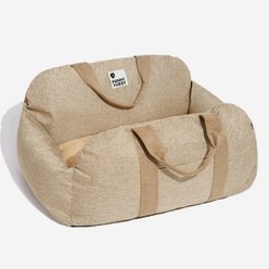 FunnyFuzzy First Class Machine Washable Bolster Dog Car Bed, Double Seat, Khaki