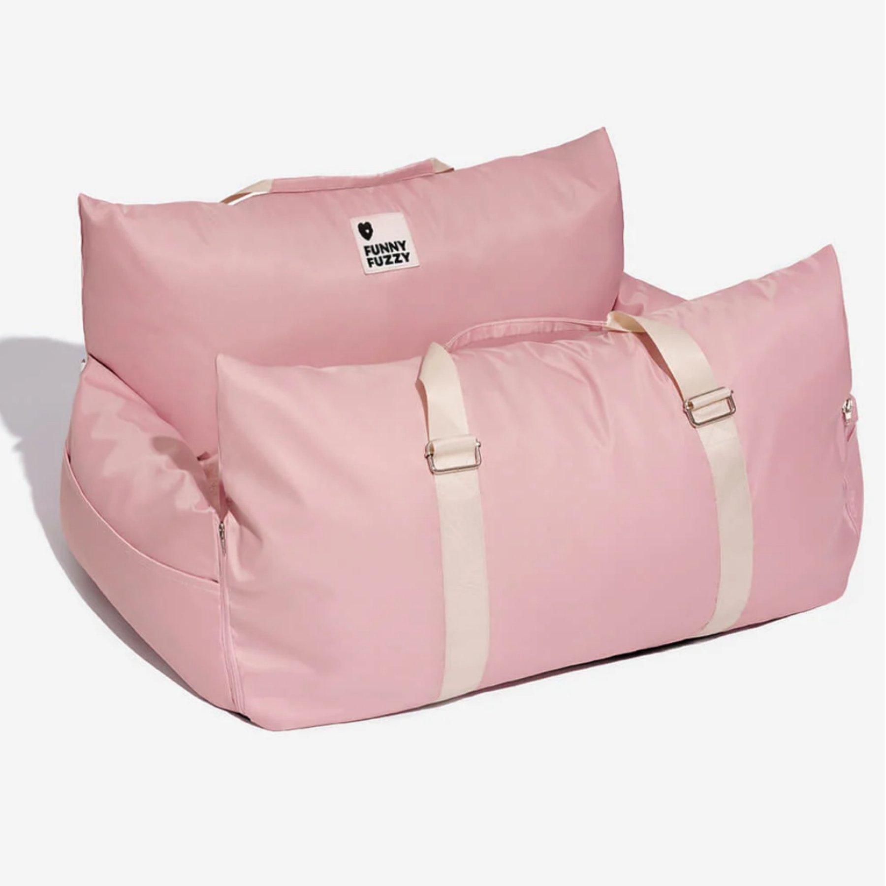FunnyFuzzy First Class Waterproof Machine Washable Bolster Dog Car Double-Seat Bed, Pink