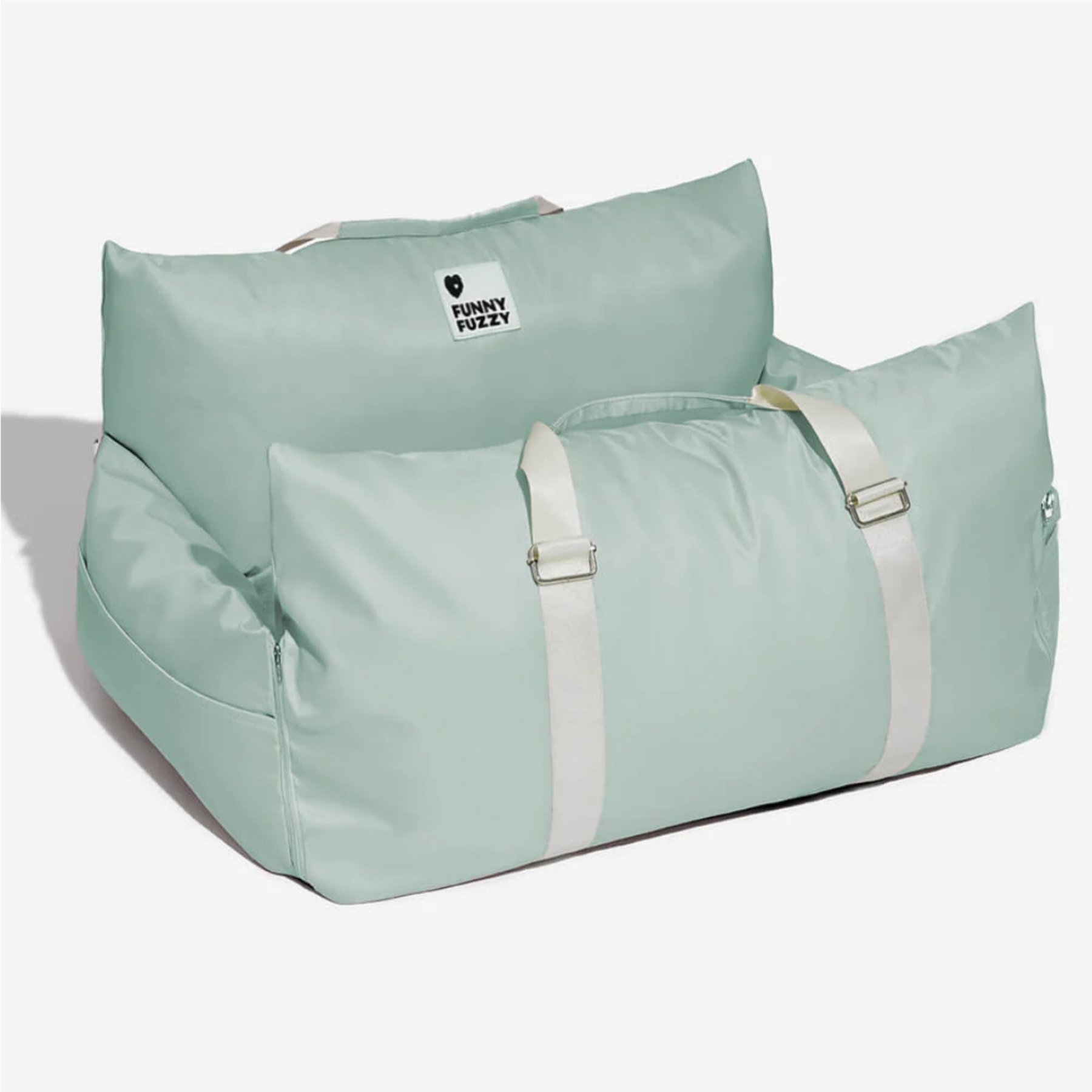 FunnyFuzzy First Class Waterproof Machine Washable Bolster Dog Car Double-Seat Bed, Light Green