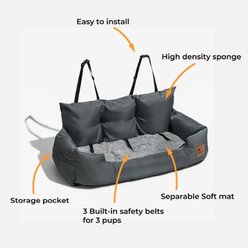FunnyFuzzy Travel Waterproof Safety Machine Washable Bolster Dog Car Back Seat Bed, Pro-Charcoal Grey, Jumbo Plus slide 2 of 9