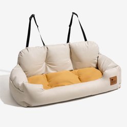 FunnyFuzzy Travel Safety Machine Washable Bolster Dog Car Back Seat Bed, Pro-Yellow, Jumbo