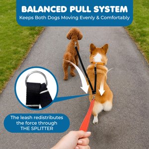 SunGrow Adjustable Dual Leash Coupler 360 Swivel Splitter Dog Training Leash, Black, 16-24-inch