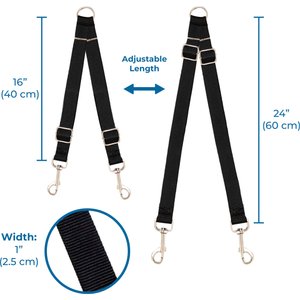 SunGrow Adjustable Dual Leash Coupler 360 Swivel Splitter Dog Training Leash, Black, 16-24-inch