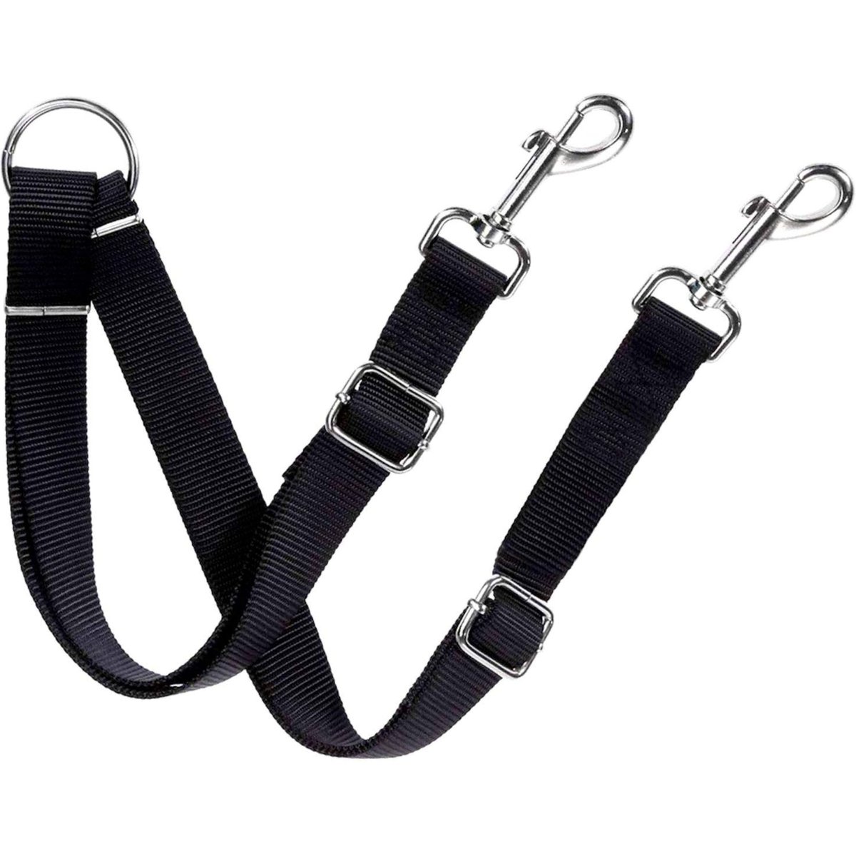 SunGrow Adjustable Dual Leash Coupler 360 Swivel Splitter Dog Training Leash, Black, 16-24-inch