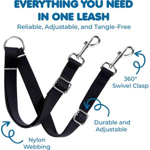 SunGrow Adjustable Dual Leash Coupler 360 Swivel Splitter Dog Training Leash, Black, 16-24-inch