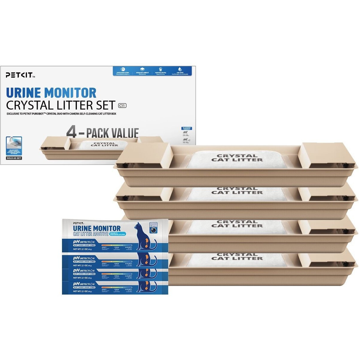 PETKIT Urine Monitor Crystal Dust Free Cat Litter Set, 4.5-lb bag, 4 count