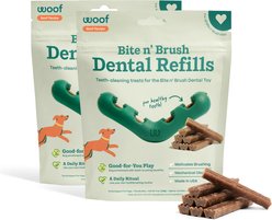 Woof Bite n' Brush Refill Grain-Free Beef Sticks Adult Dental Dog Chew Treats, 8-oz bag, 2 count