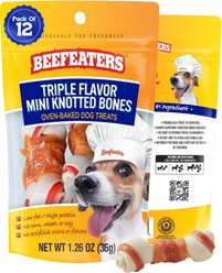 Beefeaters Triple Flavor Mini Knotted Bone Jerky Dog Treat, 1.26-oz, case of 12