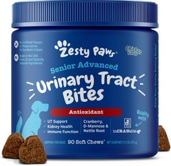 Zesty Paws Advanced Urinary Tract Bites Chicken Flavored Soft Chew Kidney Supplement for Senior Dogs, 90 count