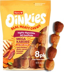 Hartz Oinkies Mega Kabobs with 100% Real Chicken Breast, Duck, Carrot & Sweet Potato Natural Dog Chews, 8 count