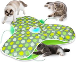 NonoPets Automatic Rotating Butterfly Feather Mat Glowing & Light-Up Chasers Cat Toy, Green