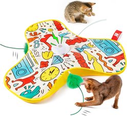 NonoPets Automatic Rotating Butterfly Feather Mat Glowing & Light-Up Chasers Cat Toy, Yellow