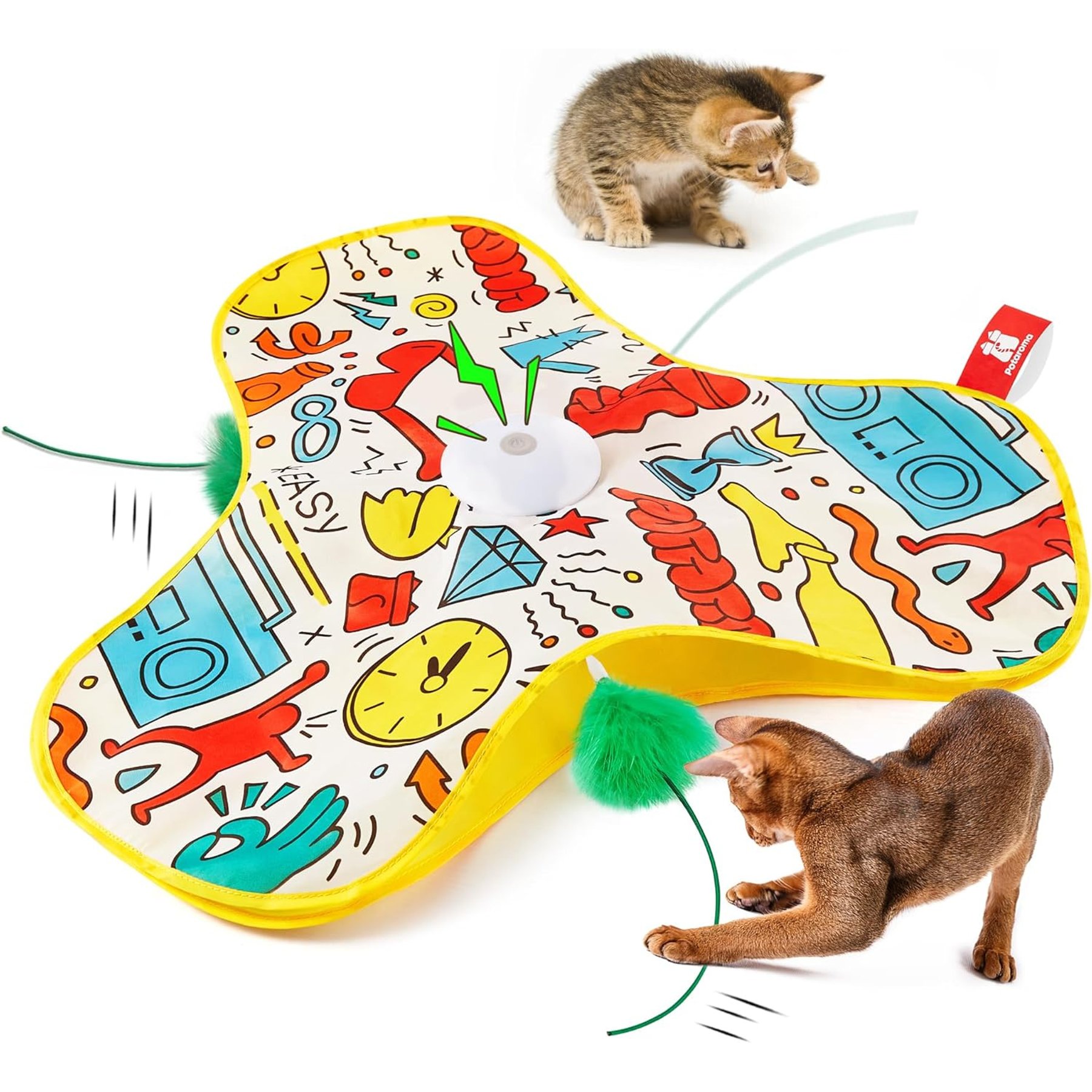 NonoPets Automatic Rotating Butterfly Feather Mat Glowing & Light-Up Chasers Cat Toy, Yellow