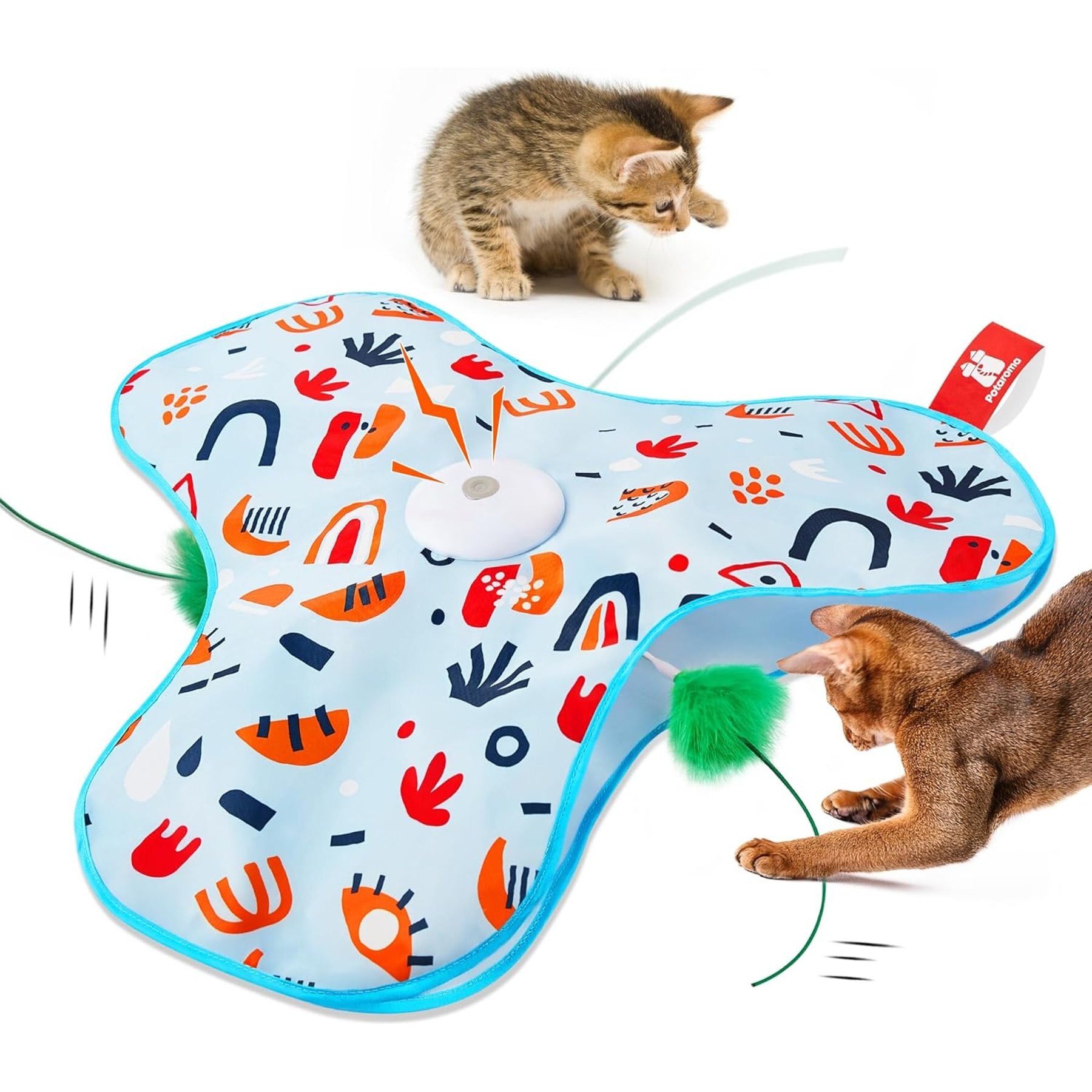 NonoPets Automatic Rotating Butterfly Feather Mat Glowing & Light-Up Chasers Cat Toy, Blue