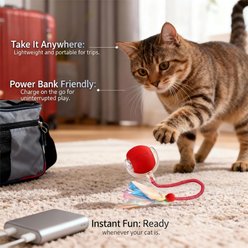 NonoPets Smart Interactive Self-Rolling Feather Glowing & Light-Up Chasers Ball Cat Toy, Red slide 2 of 9