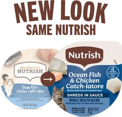 Rachael Ray Nutrish Ocean Fish & Chicken Catch-iatore Whole Health Blend with Real Flaked Ocean Fish & Shredded Chicken in Sauce Grain-Free Wet Cat Food, 2.8-oz, case of 24 slide 2 of 9