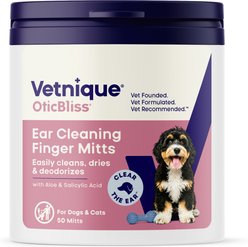 Vetnique Labs OticBliss Finger Mitt Cleaning & Drying Ear Dog & Cat Ear Wipes, 50 count