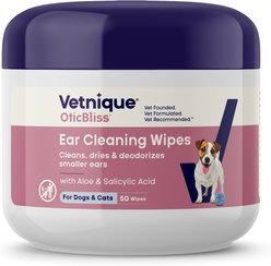 Vetnique Labs OticBliss Advanced Vet Strength Medicated Ear Infection Dog Ear Wipes, 50 count