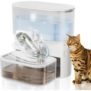 SOLOWINNER Wireless Stainless Steel Bowl Dog & Cat Water Fountain, 3.5-L, White