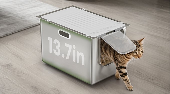 PTLOM Flip Top Stainless Steel Cat Litter Box with Lid, X-Large, 22.8 x ...