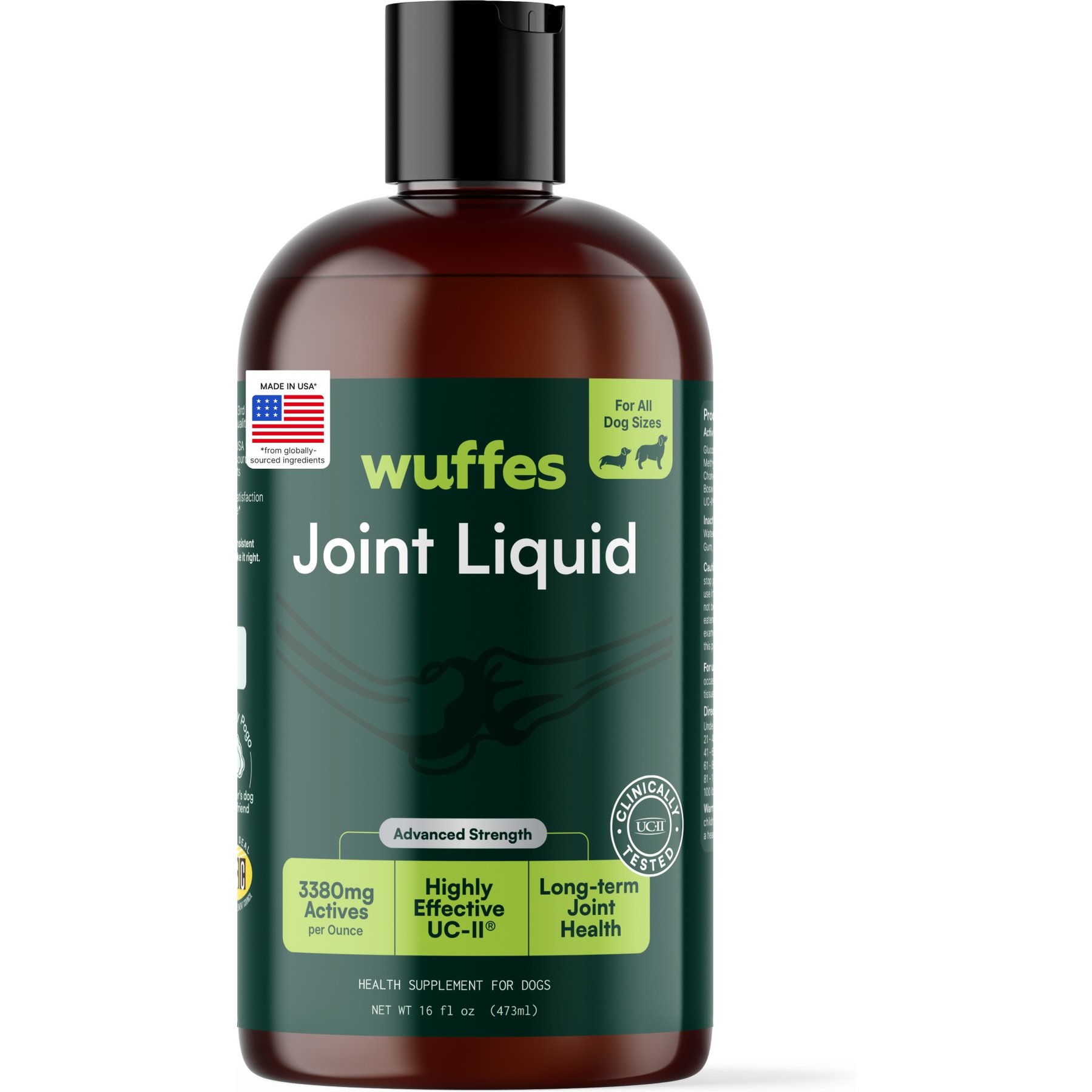 Wuffes Advanced Joint Liquid Hip & Joint Support with Glucosamine, Chondroitin, UC-II Collagen, Beef Flavored Liquid Supplement for Dogs, 16-fl oz bottle