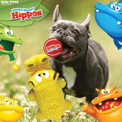 Hasbro Hungry Hungry Hippos Squeaky & Tug Plush Dog Toy with Tennis Ball, Yellow/Red, 17-in slide 2 of 3