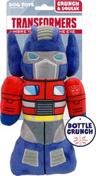 Hasbro Crunch Water Bottle Optimus Prime Crinkle Plush Dog Toy, Blue/Red/Gray, 11-in