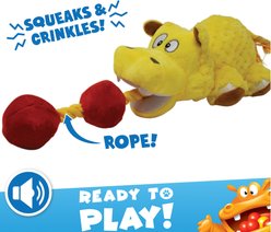 Hasbro Tug Hungry Hungry Hippo Squeaky Plush Dog Toy, Yellow/Red, 17-in slide 2 of 5