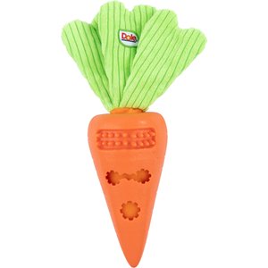 Dole Products 2-in-1 CarrotPop Rubber Squeaky Mini Plush Dog Treat Dispenser Toy, 7-in