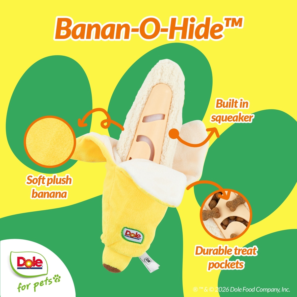 Out of Stock - DOLE Banan-O-Hide Squeaky Plush Dog Treat Dispenser Toy,  10-in - Chewy.com