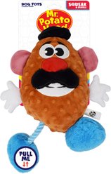 Hasbro Mr.Potato Head Squeaky & Crinkle Plush Dog Toy, Brown/Blue/Black, 11-in