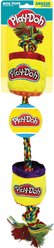 Hasbro Play-Doh Squeaky & Crinkle Cans Tug Plush Dog Toy with One Tennis Ball, Yellow/Red/Blue/Purple, 18-in